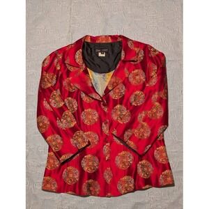 Gigi Clark Silk Blend Red Brocade Jacket Medallion Print Blazer Size 4 Vintage